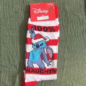 Unisex Disney Red and White Stitch Christmas Socks 100% naughty